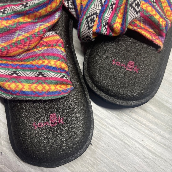 Sanuk Multicolor Geometric Fabric Yoga Mat Thong Sling Back Sandal Womens Size 8 - Picture 8 of 11